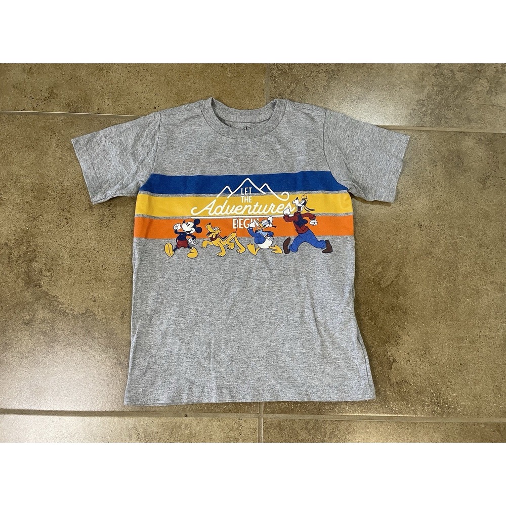 Disney Boy's Sz S Small 5-6 T-Shirt Co Kids Adventure Mickey Donald Gray